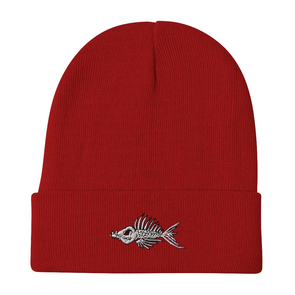 Fish Bone Embroidered Beanie - Printful - Outdoors Thrill