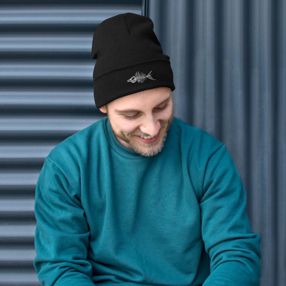 Fish Bone Embroidered Beanie - Printful - Outdoors Thrill