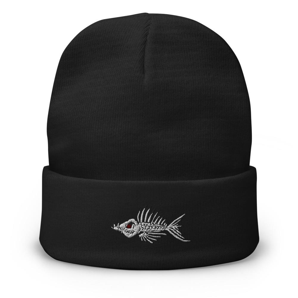 Fish Bone Embroidered Beanie - Printful - Outdoors Thrill