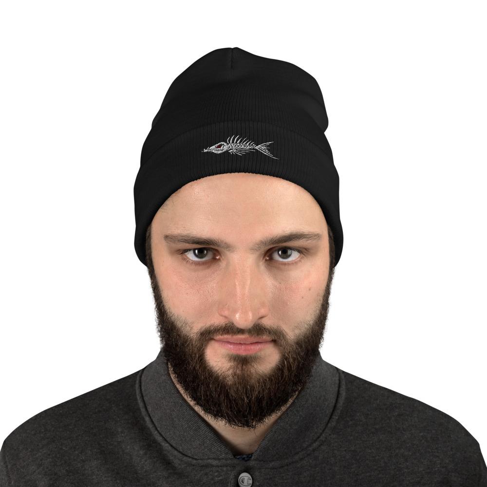 Fish Bone Embroidered Beanie - Printful - Outdoors Thrill