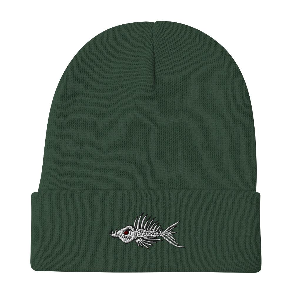 Fish Bone Embroidered Beanie - Printful - Outdoors Thrill