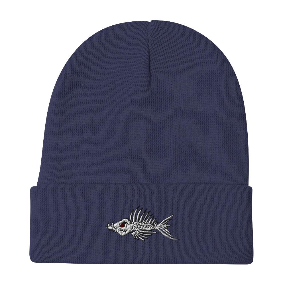 Fish Bone Embroidered Beanie - Printful - Outdoors Thrill