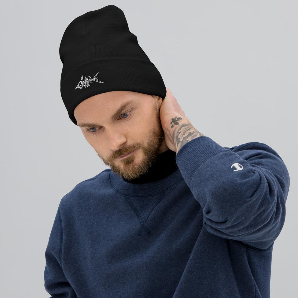 Fish Bone Embroidered Beanie - Printful - Outdoors Thrill
