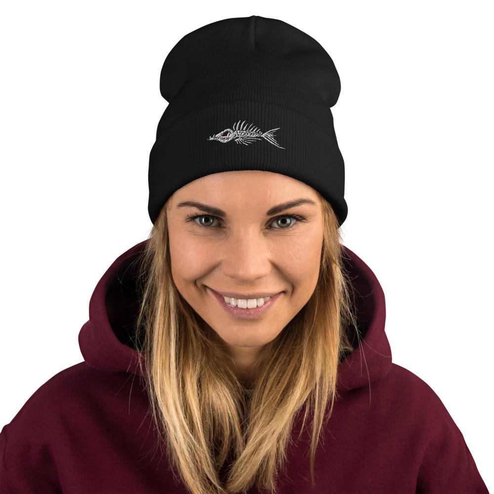 Fish Bone Embroidered Beanie - Printful - Outdoors Thrill