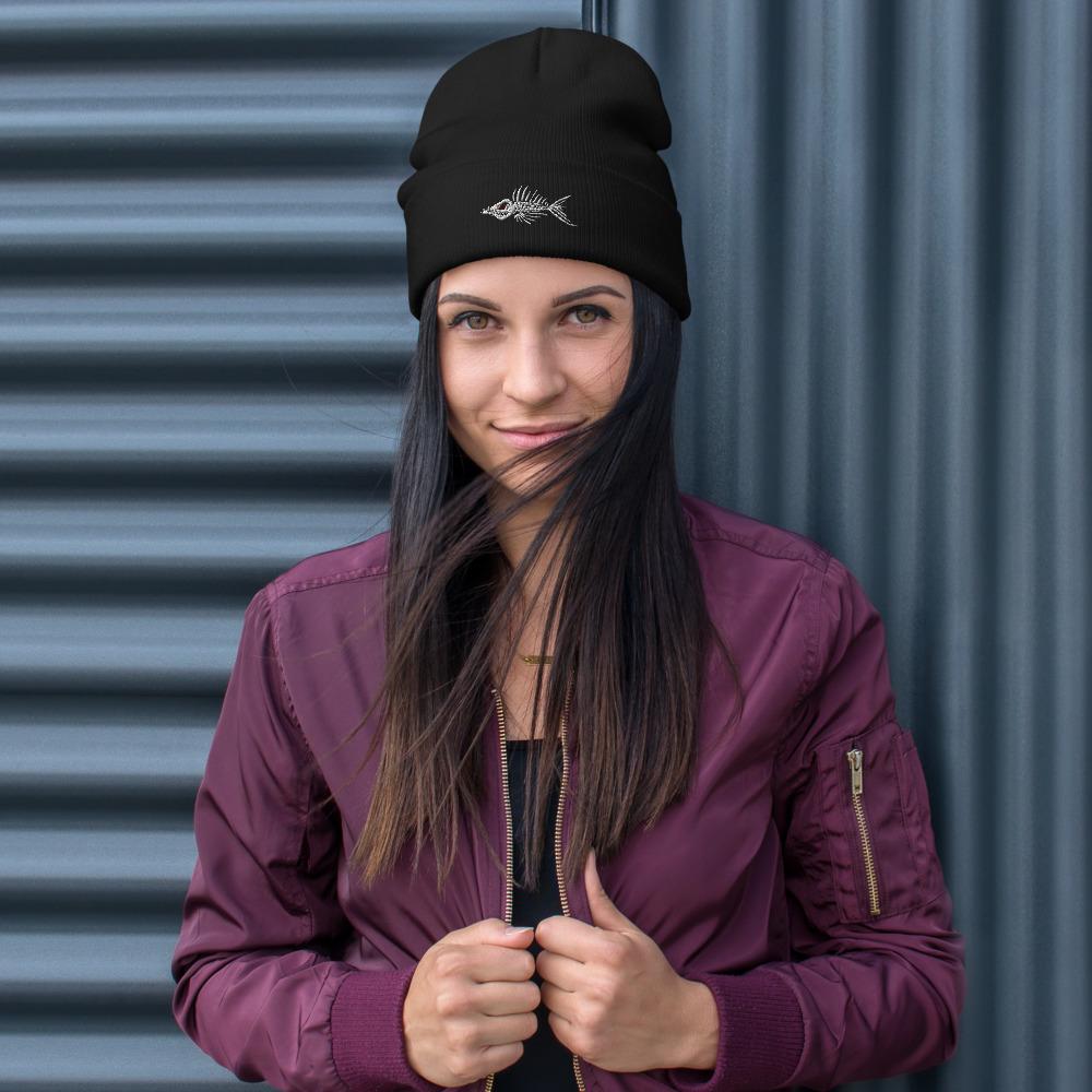 Fish Bone Embroidered Beanie - Printful - Outdoors Thrill