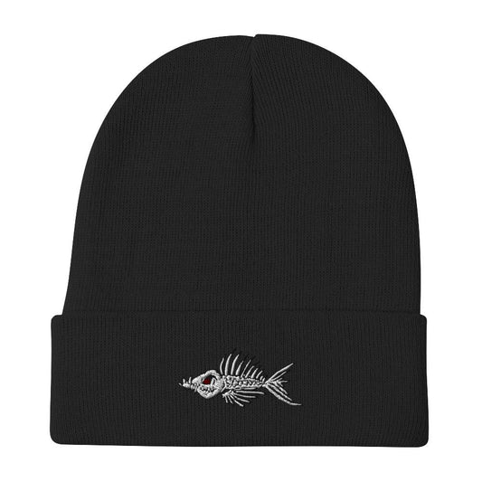 Fish Bone Embroidered Beanie - Printful - Outdoors Thrill