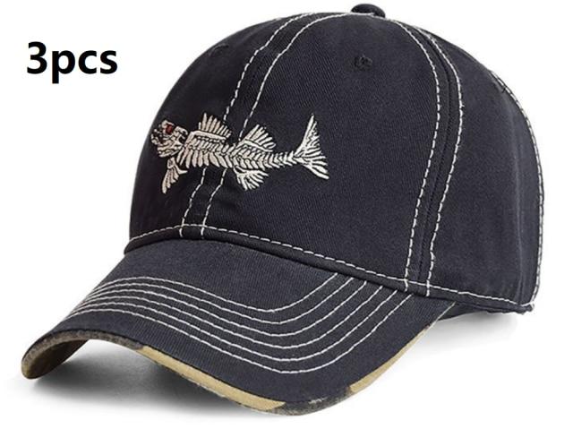 New Summer Fashion Caps Cotton Baseball Hats Adjustable Hiphop Fish Bone Cattoon Pattern Embroidery Sun For Men Women
