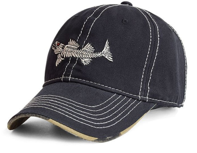 New Summer Fashion Caps Cotton Baseball Hats Adjustable Hiphop Fish Bone Cattoon Pattern Embroidery Sun For Men Women