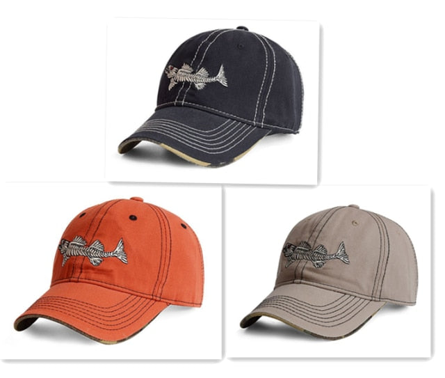 New Summer Fashion Caps Cotton Baseball Hats Adjustable Hiphop Fish Bone Cattoon Pattern Embroidery Sun For Men Women