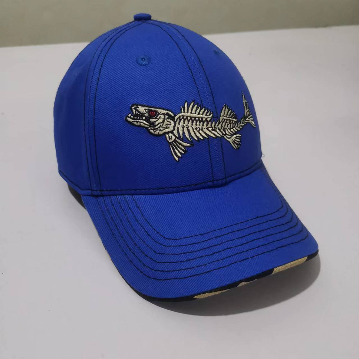 Get Reel Get Fish Baseball Fish Bone Hat Cap Ocean Blue Adjustable