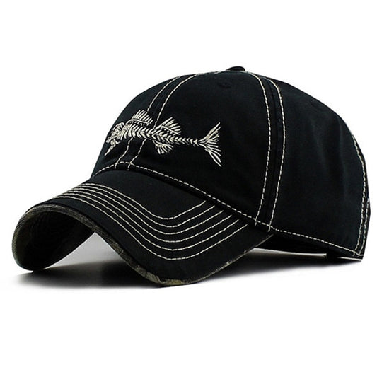 New Summer Fashion Caps Cotton Baseball Hats Adjustable Hiphop Fish Bone Cattoon Pattern Embroidery Sun For Men Women